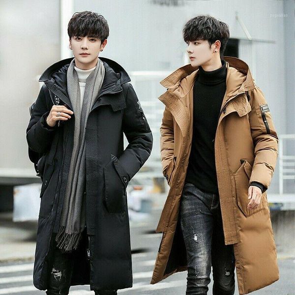 

men's winter duck down hooded coat overcoat parka outwear jacket casual quilted-ad6661, Black
