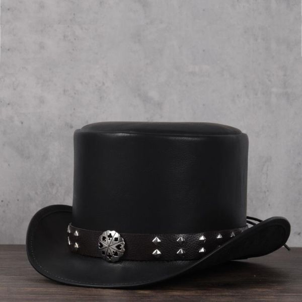 

wide brim hats women men leather hat president traditional fedora magic flat steampunk cosplay party cap dropshiping 3size 13cm, Blue;gray