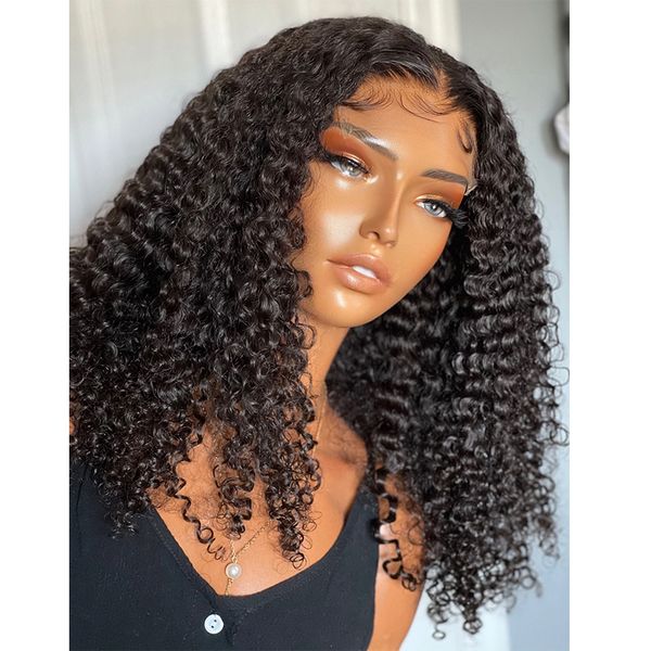 

26 inch deep part kinky curly lace front wig for women black with babyhair preplucked glueless daily wear long high temperature fiber hair, Black;brown
