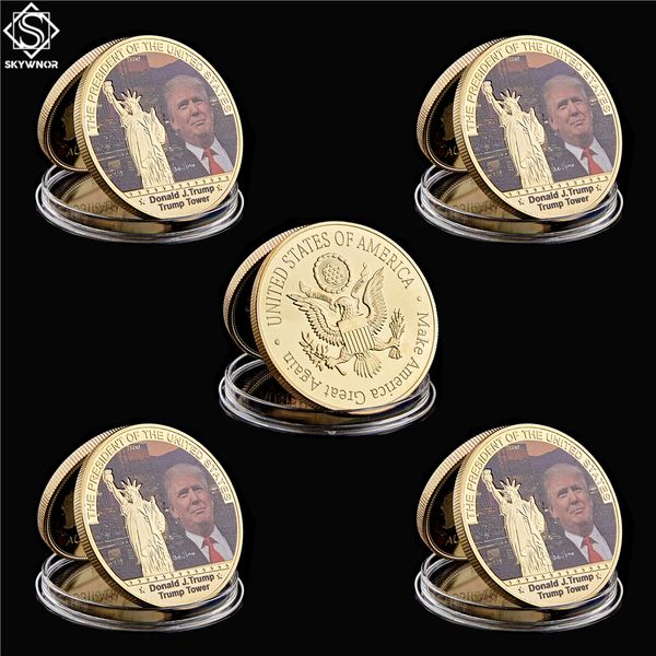 

5pc usa president donald trump craft with tower make america great again coin
