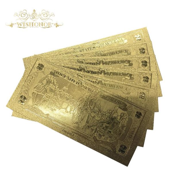 

10 шт. лот 24 karat gold banknote usd 2 доллара банкноты поддельные бумаги деньги гравированные golden crafts wmtqvi