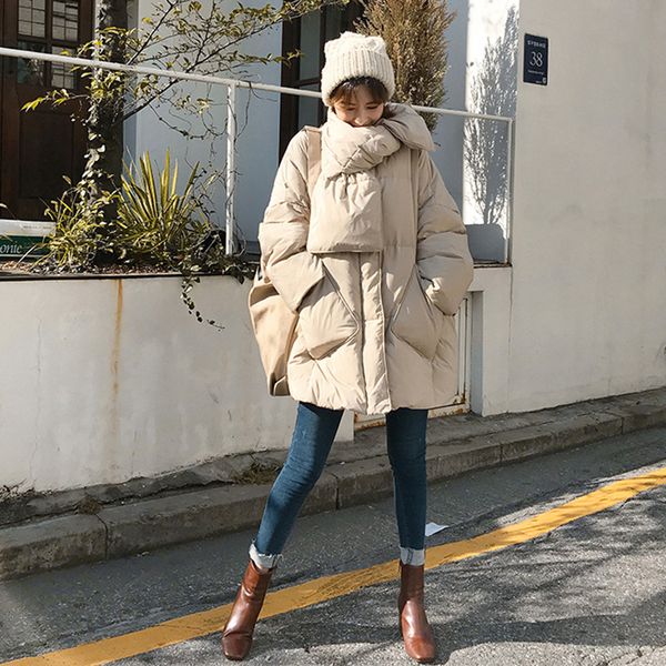 

fitaylor new winter scarf big size jacket women 90% white duck down coat round neck loose thick parkas female warm snow outwear 201203, Black