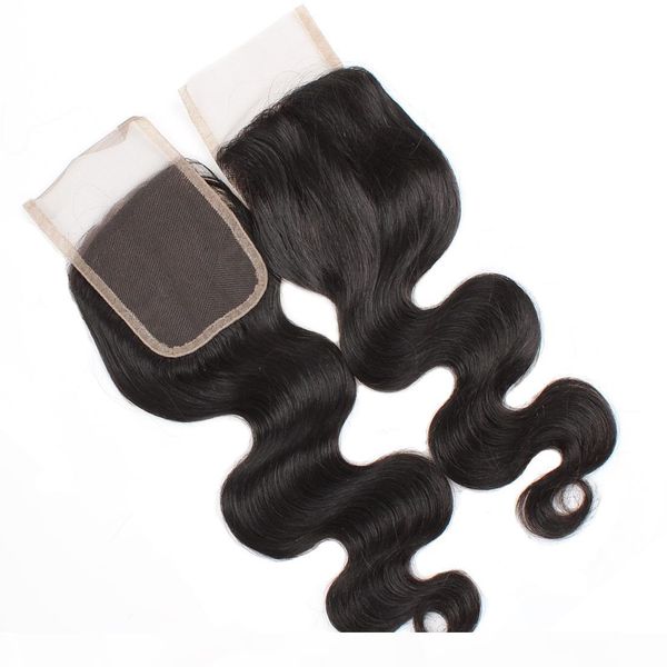 

8a virgin human hair closure 4*4 body wave swiss lace closure middle three part brazilian peruvian malaysian indian hair extensions, Black;brown