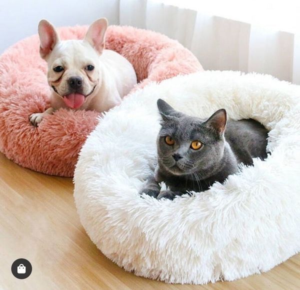 

comfy calming dog/cat warm bed pet round super soft plush marshmallow puppy beds