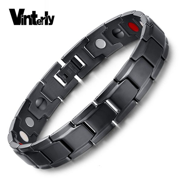 

factoryb1jqvinterly brand fashion health bangle design men energy black jewelry stainless steel bio magnetic bracelet fo