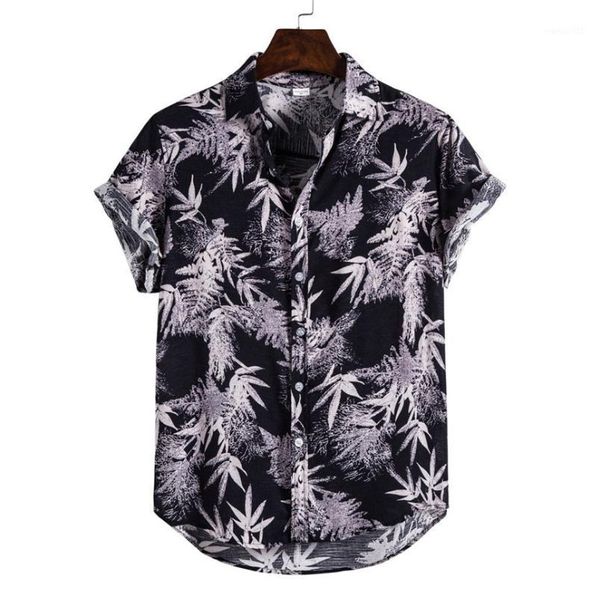 

men's casual shirts mens ethnic short sleeve cotton linen print hawaiian shirt blouse ropa hombre elegante camisa 20211, White;black