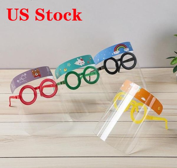 

us stock designer masks children cartoon face shield with glasses anti-fog mask prevent full protective mask party mask kid gifts