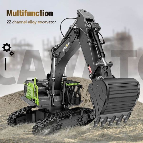 

huina 593 1:14 rc excavator 22ch rotation alloy green rc remote control truck toys screw drive double track engineering vehicle 201124