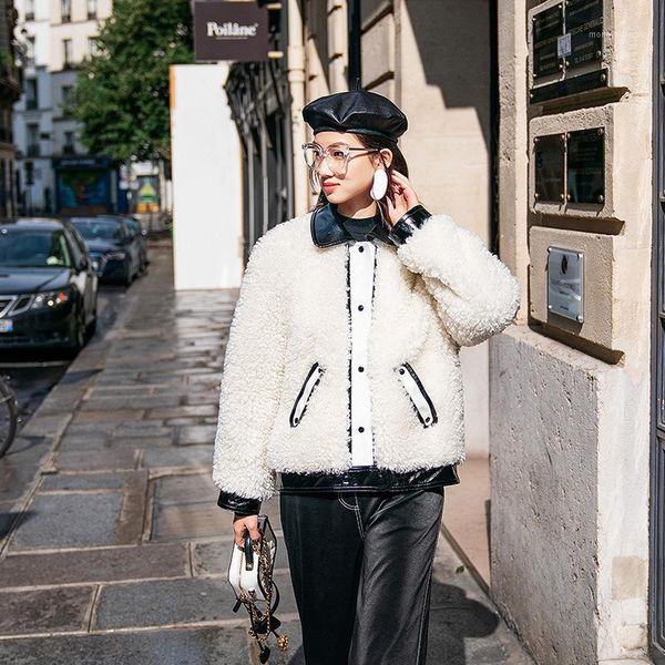 

women's fur & faux winter women lambswool overcoats luxury short casual thick warm plus size female 2021 white, Black