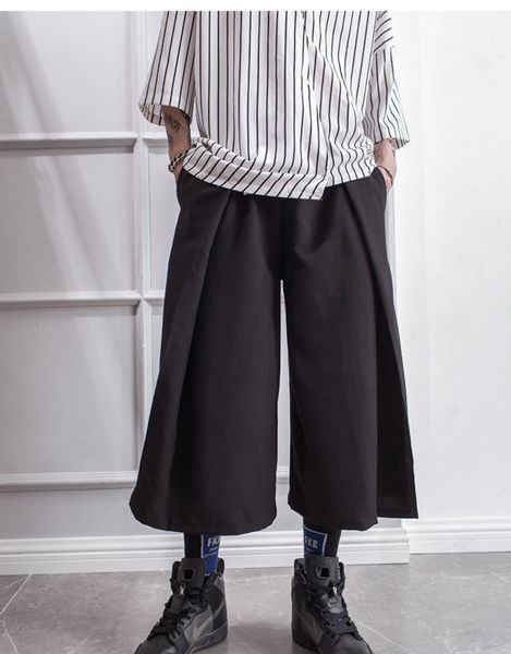 

summer trend boys cropped trousers wide-leg trousers skirt pants black wild loose harem pants fake 2 cool casual
