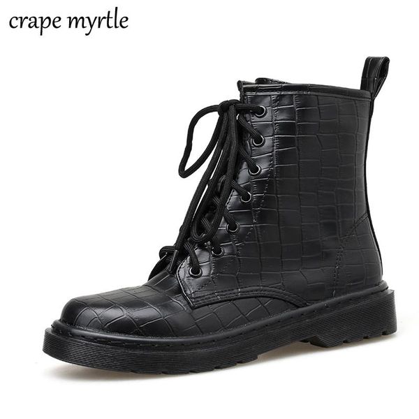

boots ladies autumn booties comboy shoes lace up cowgirl women's gothic punk combat thick winter warm boot yma952, Black