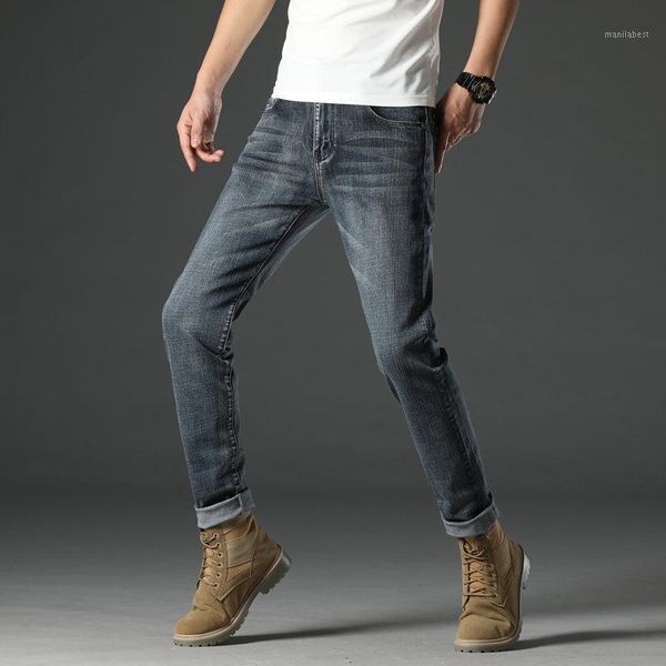 

2020 new men's jeans straight high-end business casual trousers plus size men's loose long denim pants men1, Blue