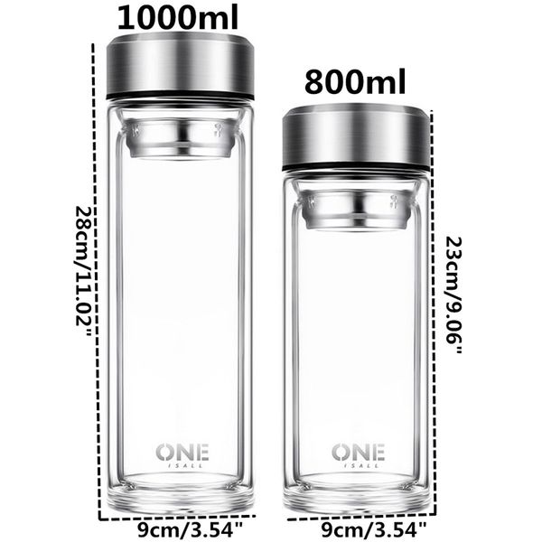 800ML / 1000ML Bottiglie d'acqua sportive Infusori per il tè Bottiglia d'acqua in vetro Bicchieri portatili a tenuta stagna Vuoto Tè Tazze da caffè Tazze da viaggio 201029