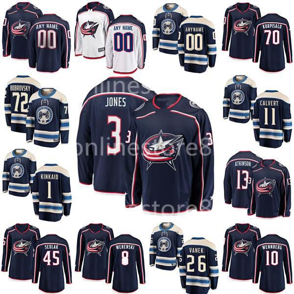 

columbus blue jackets jerseys sonny milano elvis merzlikins seth jones scott harrington vladislav gavrikov navy riley nash white hockey, Black