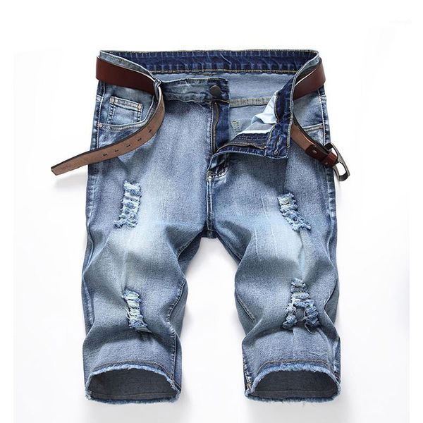 

denim short jeans plus size 42 casual new men short jeans summer shorts men loose damaged plus size1, Blue