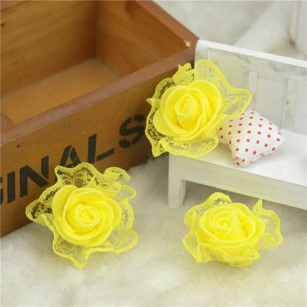 

120 шт. мини pe пена с кружевной розой искусственные цветы головы для свадебных украшений автомобилей diy помпома венок декоративные поддель