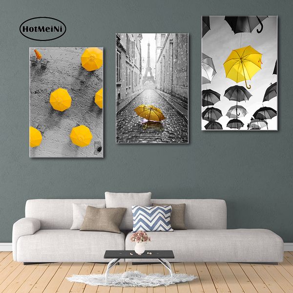

lovers in golden umbrella canvas painting modern paris street wall art poster prints decorative picture for living room no frame q1218