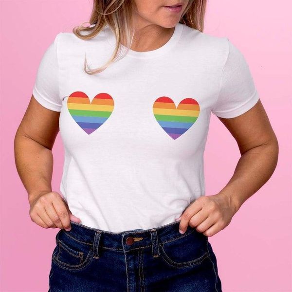 

rainbow heart titties boobs lgbqt print women tshirt cotton casual funny t shirt lady yong girl tee drop ship s-559, White