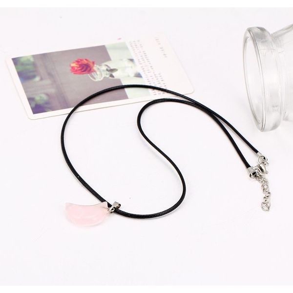 

leather rope pure natural pink crystal stone pendant moon pendant necklace couple accessories whole sqcuut beauty888, Silver