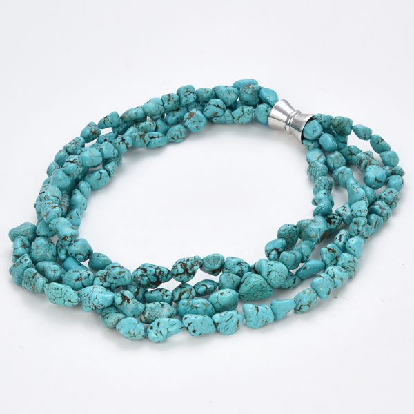 

20" 4strds orm green turquoise necklace, Golden;silver