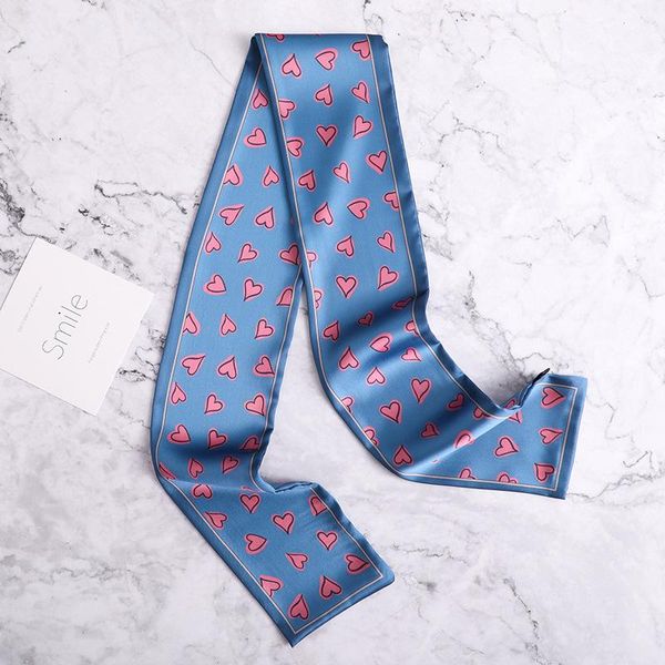 

10010cm new design skinny scarf dot leopard print women silk scarf small handle bag ribbons female head scarves wraps for lady sqcgcd, Blue;gray