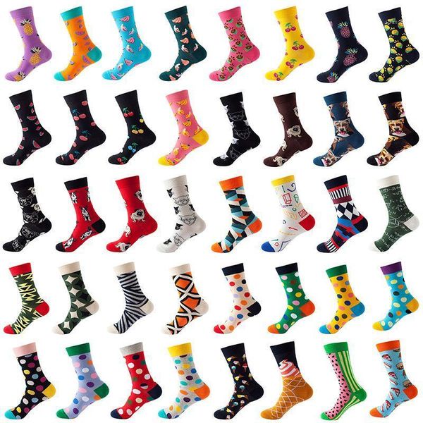 

funny men socks banana pineapple cherry cotton personality happy art combed cotton painting female sokken oil christmas gifts1, Black