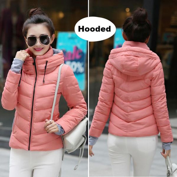 

2021 newwomen winter jacket autumn cotton padded female hooded collar basic coat with gloves short overcoat zbyf, Black;brown