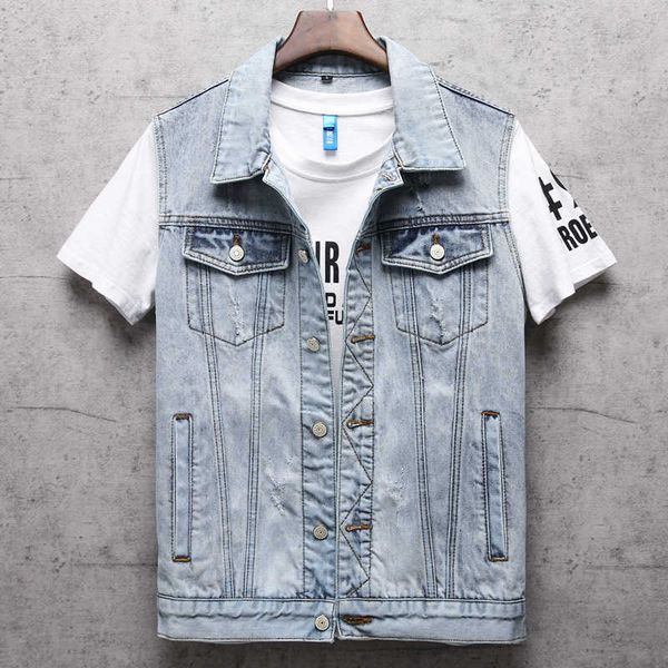 

men's large casual embroidery denim slim jacket vest 678xl, Black;white