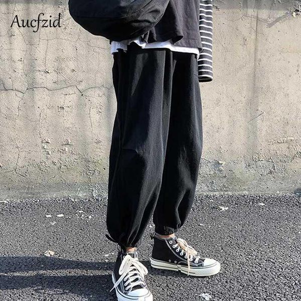 

aucfzid autumn cargo pants men streetwear hip hop trousers slim fashion high waist sweatpants spring oversize joggers pant nz0411, Black