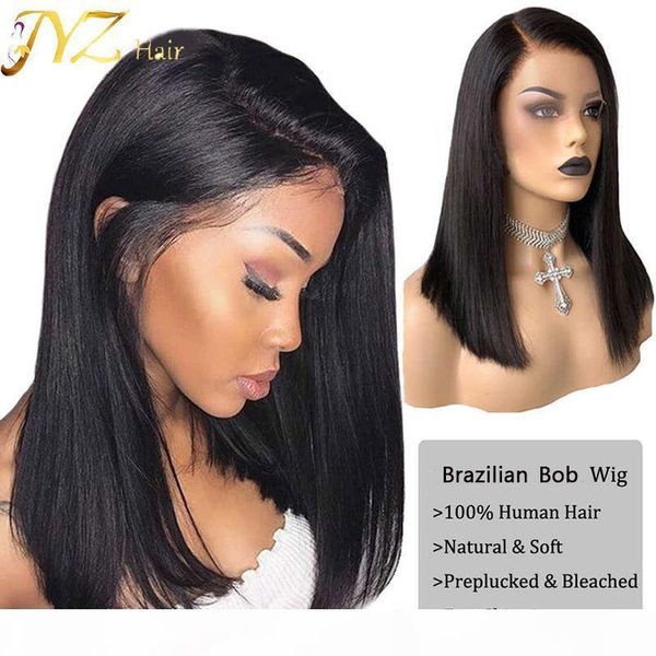 

short bob straight peruvian human hair full lace wigs baby hairs pre plucked natural hairline lace front wig bleached knots, Black;brown