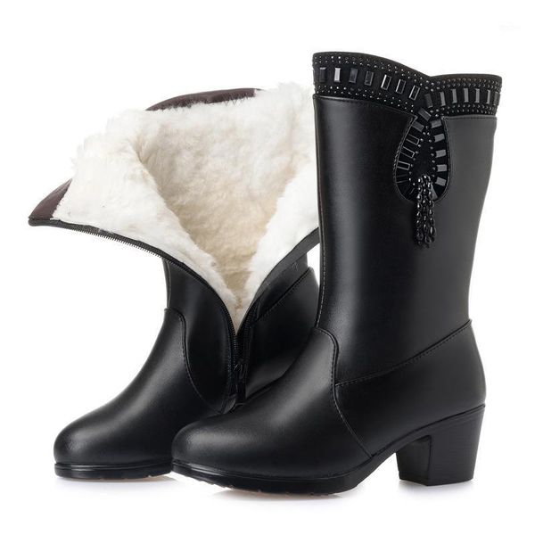 

zxryxgs brand shoes woman cold resistant keep warm wool snow boots 2020 new winter women boots cow leather in-tube1, Black