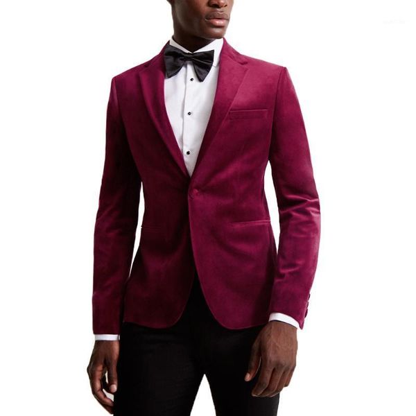 

handsome men soft velvet blazer solid notched lapel charming groomsmen jacket for dinner fashion gentleman leisure outerwear red1, White;black