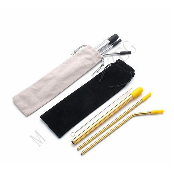 

8pcs/lot reusable drinking straw set straight bent straw with sile tip cover cleaning brush metal smoothi jllbwp lucky2005