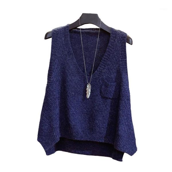 

vest 2020 new winter women vests loose a-line sleeveless v-neck solid knitted vest women pullovers female outwear 1, Black;white