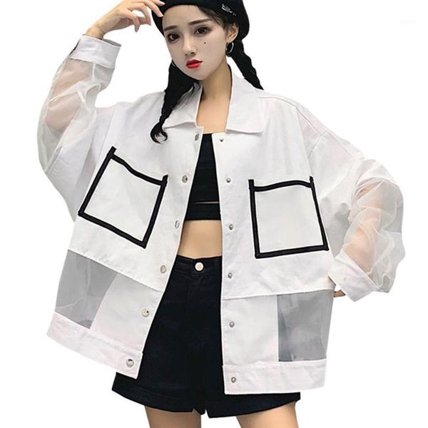 

loose casual spliced sun protection plus size female jacket summer oversize sunscreen jacket women big pocket windbreaker coat1, Black;brown