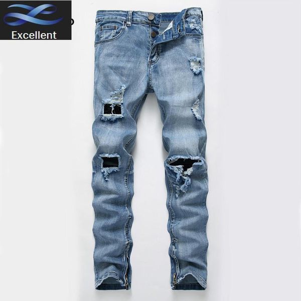 

new elastic torn skinny 2021 fashion popular hole ripped jeans for denim streetwear men, Blue