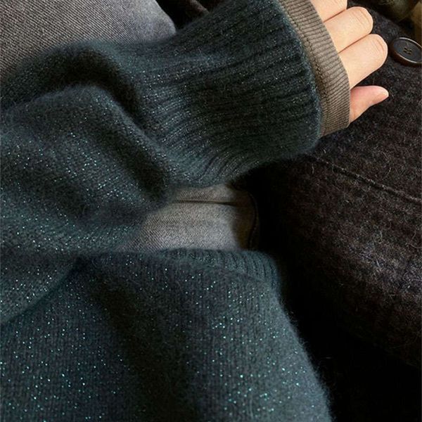 

2020 new gao grade raccoon velvet dark green star sky wool sweater, White;black