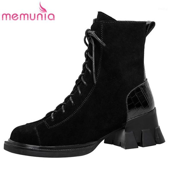 

boots memunia 2021 snow women casual shoes suede leather lace up zip comfortable warm winter ankle women1, Black