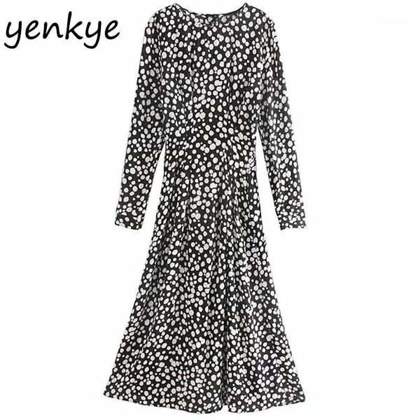 

autumn dress women vintage printed long maxi dress long sleeve o neck elastic waist a-line casual ozz93531, Black;gray