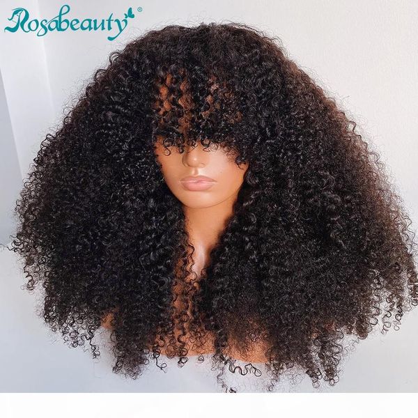 

rosabeauty kinky curly short bob 13x4 lace front human hair wigs with bangs remy frontal wig for black women deep wave