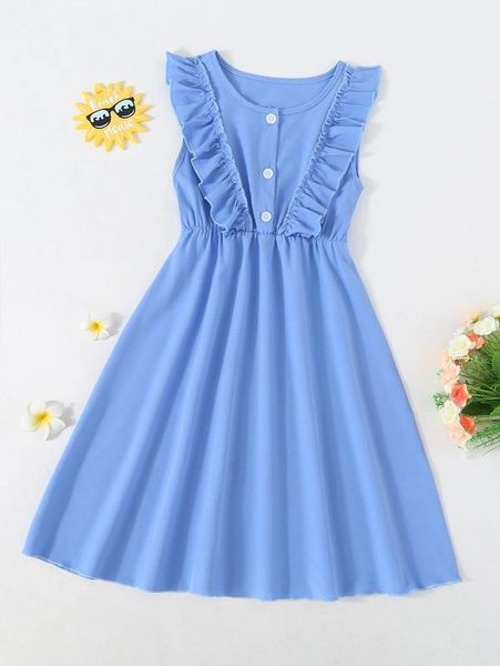 

girls ruffle trim quarter button dress she, Red;yellow