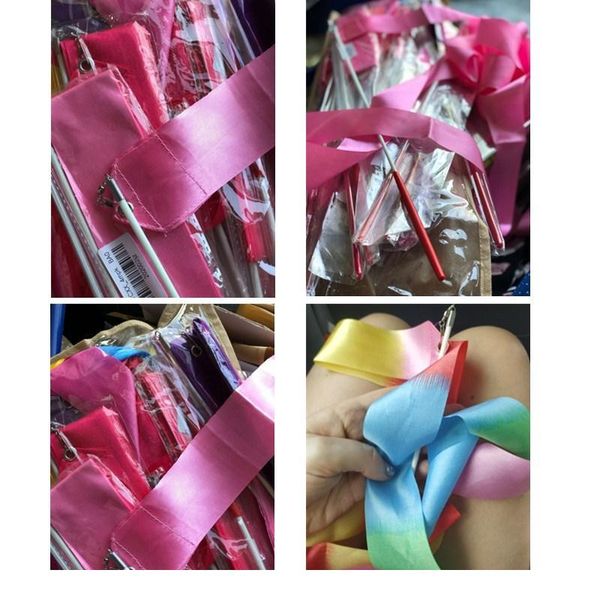 

2m 4m 6m colorful gym ribbons dance ribbon rhythmic art gymnastics ballet streamer twirling rod rainbow stick bbyeoj