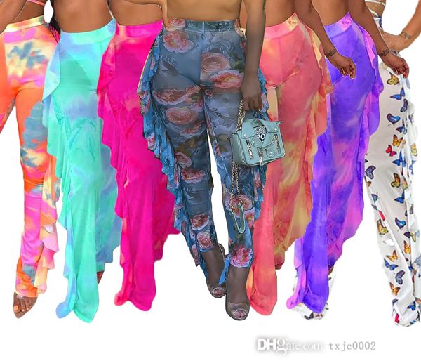 2022 Новые поступления летние сексуальные женские сетки цветок напечатаны напечатанные пляжные брюки без топов и нижнего белья