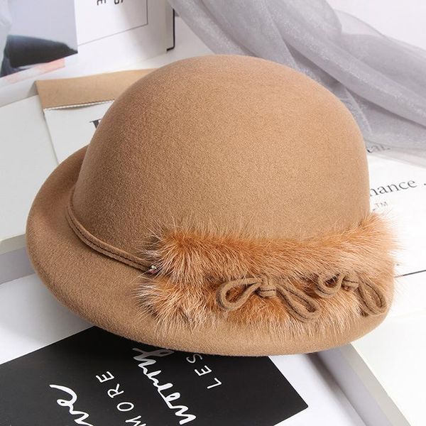 

202011-chenxing autumn winter wool real mink hair lady dinner sun cap women leisure hat, Blue;gray