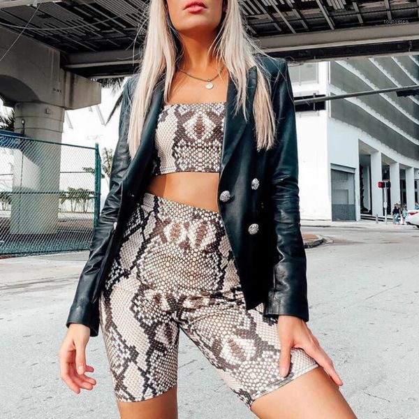 

two piece set women snakeskin fashion crop and shorts bodycon bandage set fitness workout suit streetwear 2 piece1, Gray