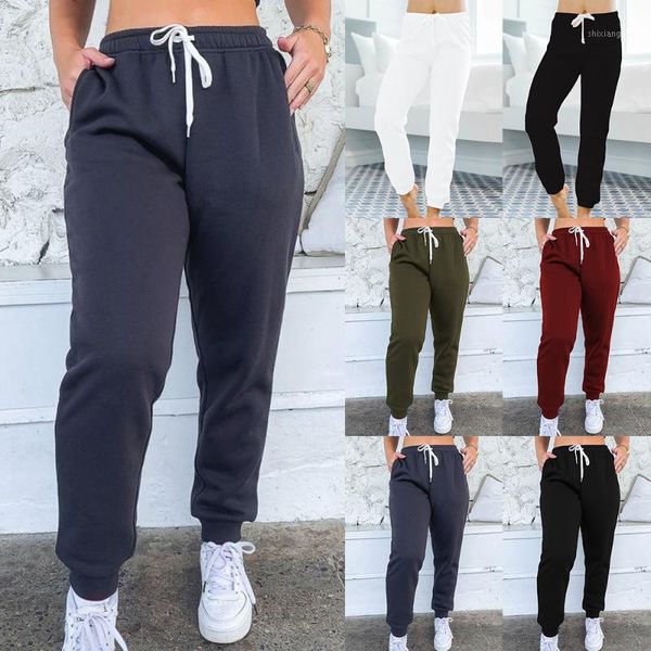 

2021 stacked sweatpants joggers women high waist flare pants plus size fitness pantalon solid active wear streetwear1, Black;white