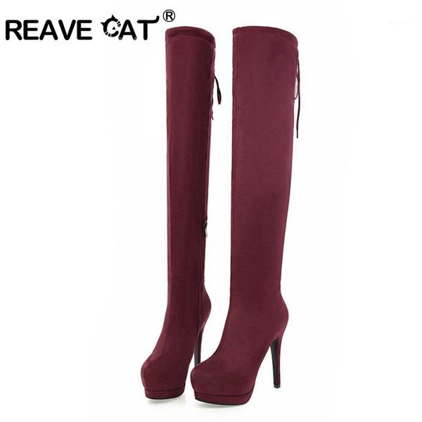 

reave cat new winter thin platform high-heeled women's slim woman thigh boots over the knee boots botas bottines zipper a10331, Black