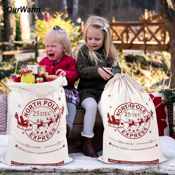

sack deer drawstring canvas santa new year christmas decorations for home stockings gift bag