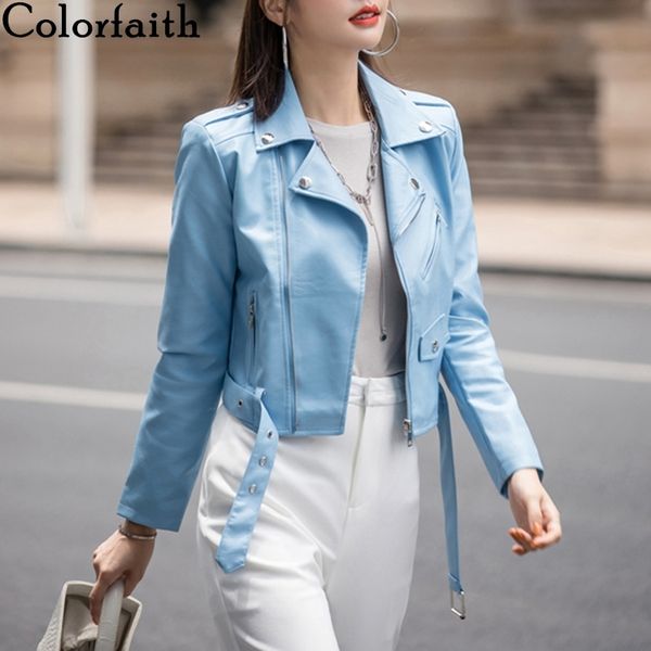 

colorfaith new autumn winter women's leather jackets pockets outerwear england style faux leather red black jk1708 201030