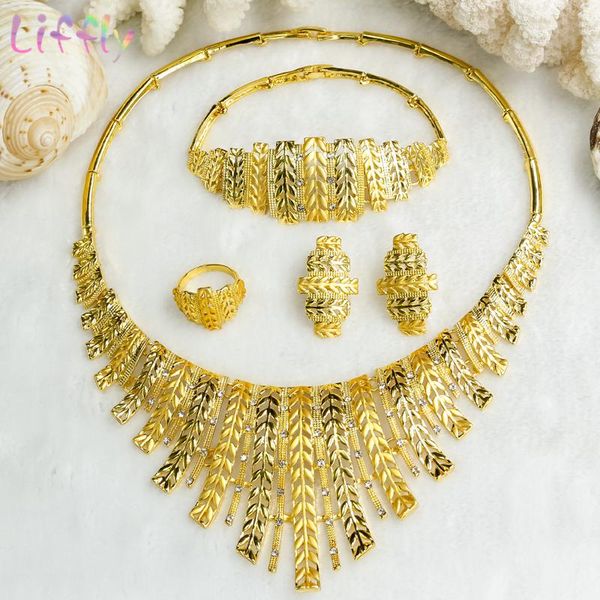 

dubai gold jewelry sets for women classic wheat shape necklace earrings ring bracelet charm african bridal wedding jewelry set, Silver